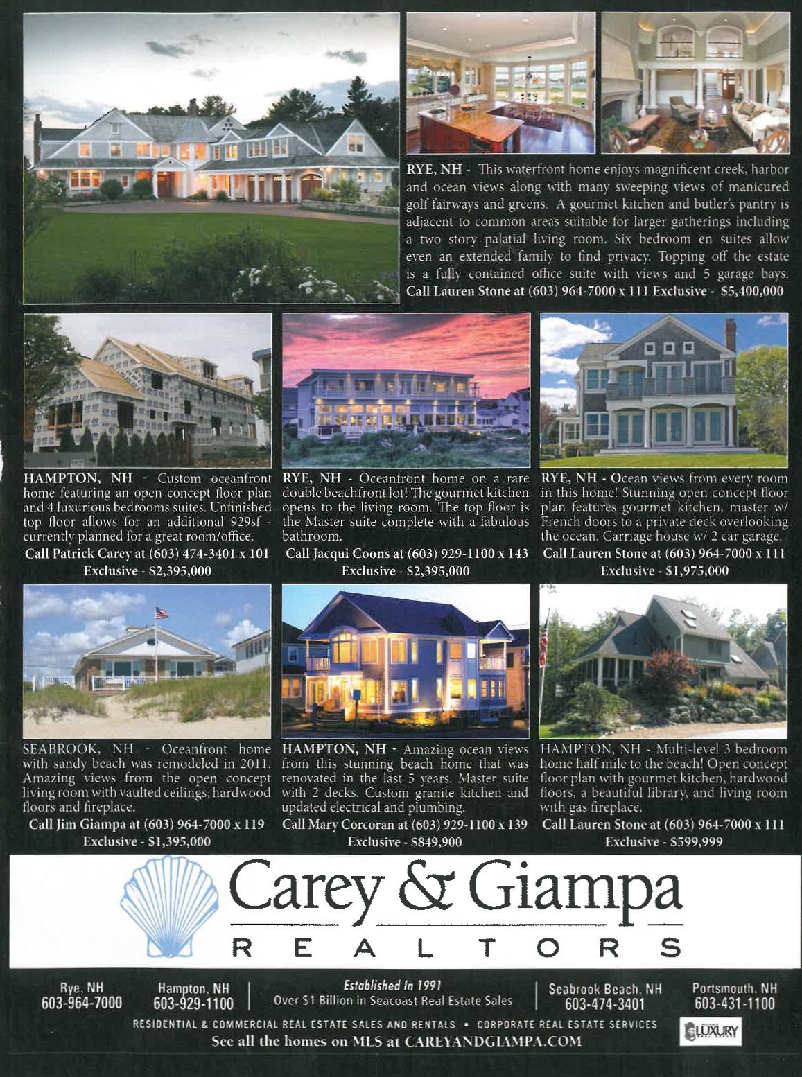 Real Estate Ads in Coastal Home Magazine Carey & Giampa, Realtor